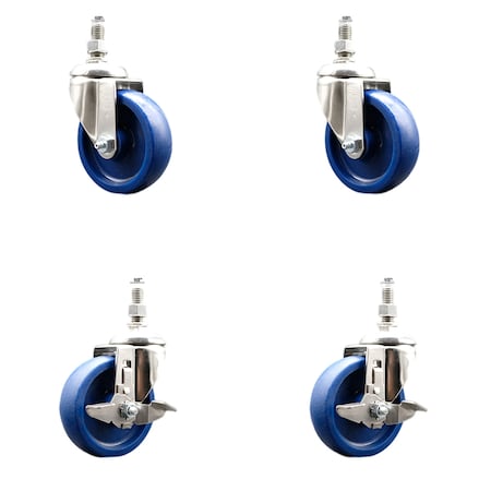 Service Caster 4 Inch 316SS Solid Polyurethane Swivel 1/2 Inch Threaded Stem Caster Brakes, 2PK SS316TS20S414-SPUS-121315-2-TLB-2